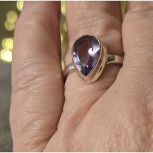 Amethyst Sterling Silver Ring Pear Shaped 925 Sz 9.25